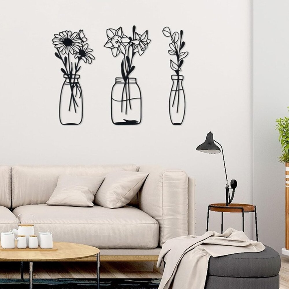 NEW  3 Piece Metal Flowers and Vases Wall Decoration. - Picture 4 of 9
